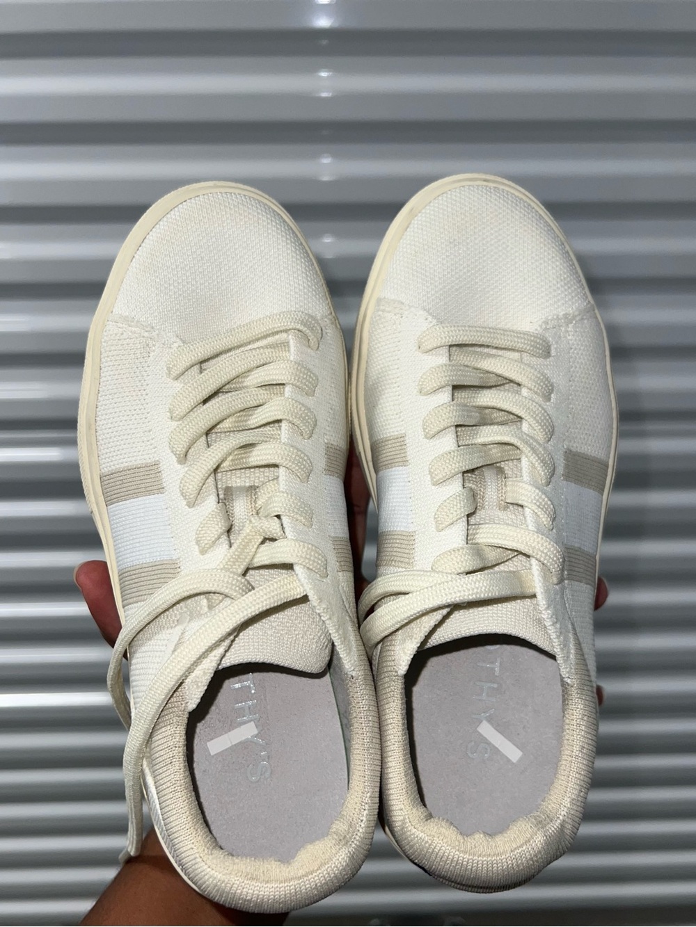 Rothy’s The Lace Up Sneakers Size 7 Ivory Cream Beige Knit Low Top Shoes